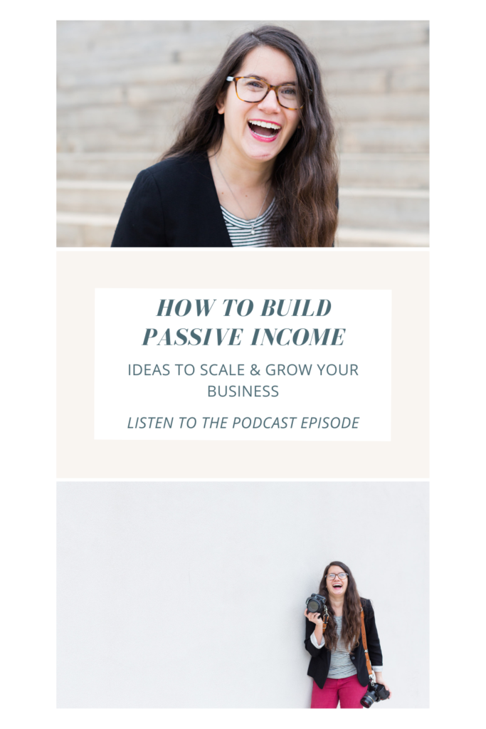 How to Build Passive Income to Grow Your Business - Two Photos of Christi One close up with her laughing and one far away with her holding her camera & laughing. She is wearing a black jacket and read pants. Her hair is brown and long & curly & she is wearing glasses.