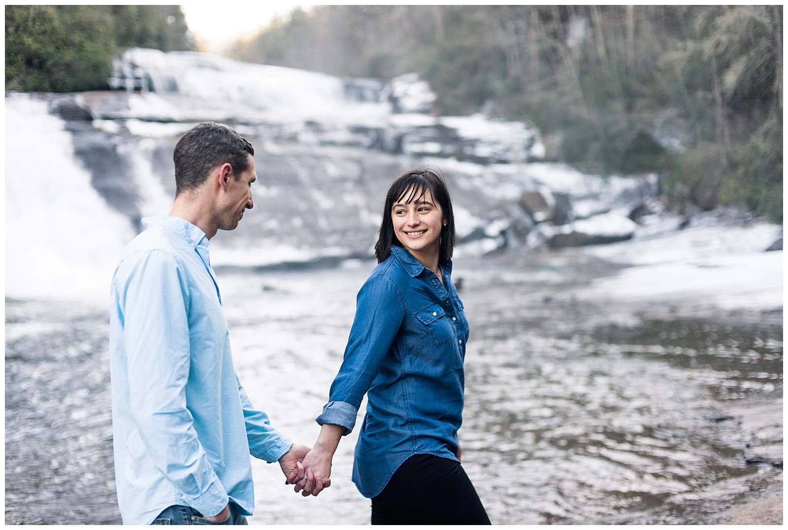 Triple Falls Dupont State Forest Snowy Engagement Session