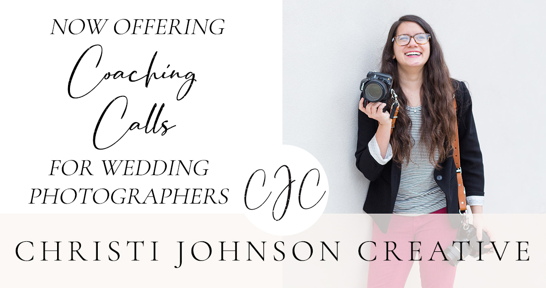 title card saying now offering wedding photography coaching calls christi johnson creative