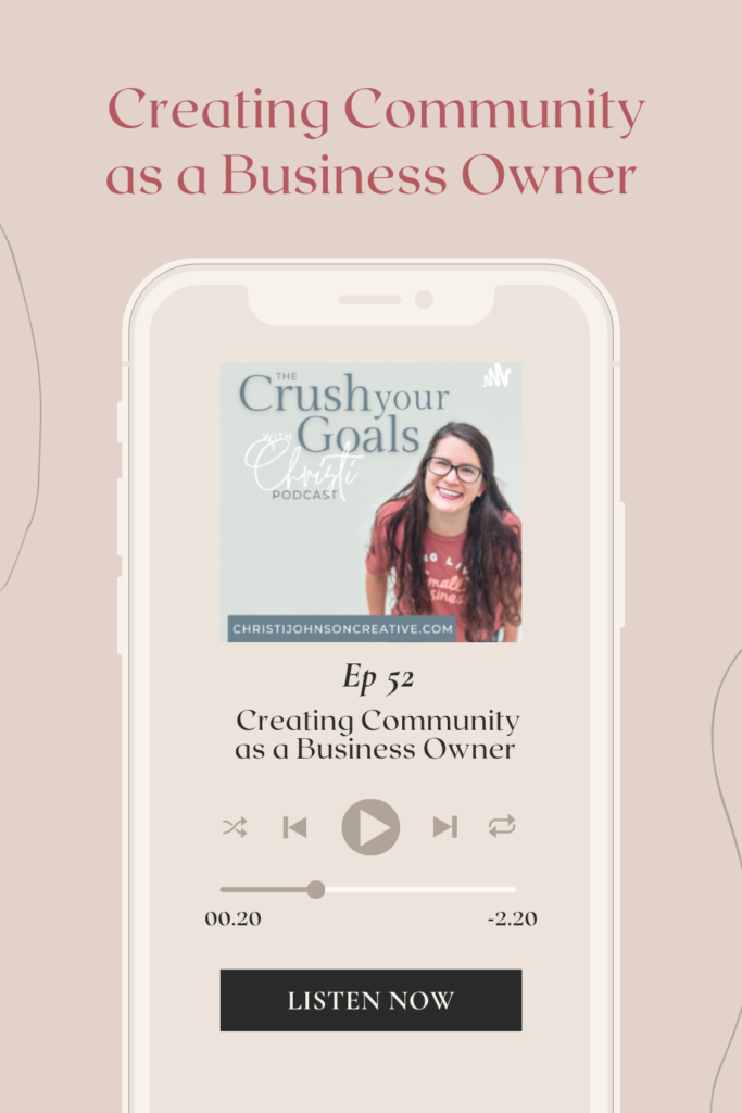 light pink graphic of phone playing episode 52: Creating Community As a Business Owner