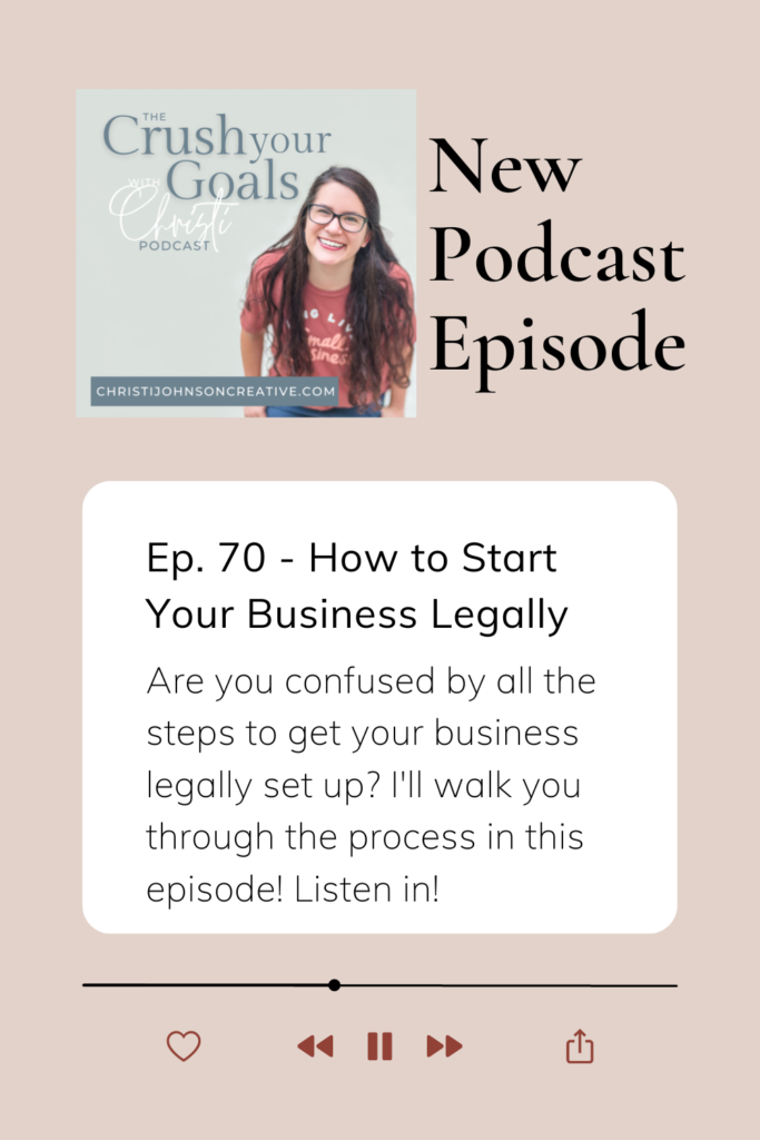 How to start your business legally written in black text on a tan background that looks like a podcast player