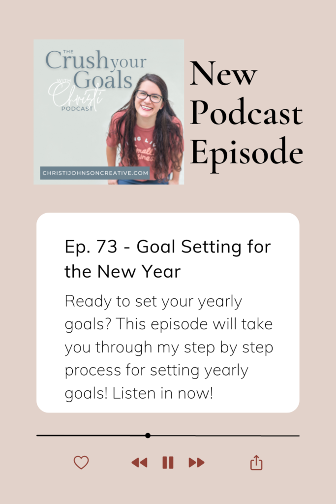 The title Goal Setting for the New Year is on a mockup of a podcast player