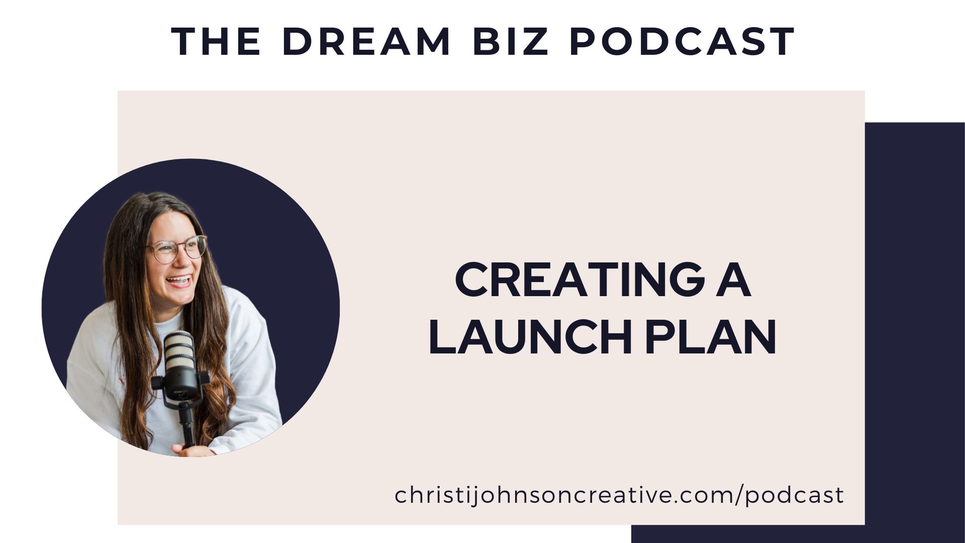 Photo of christi talking into a microphone with the phrase Creating A Launch Plan beside her